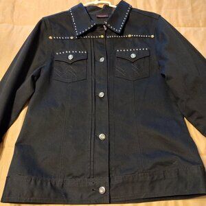 WRANGLER (Women's M) Black, RHINESTONE Denim Jean Jacket w/Steel Buttons
